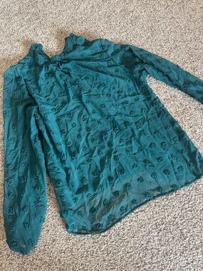 SHEIN Teal Green Long Sleeve Floral Texture Blouse